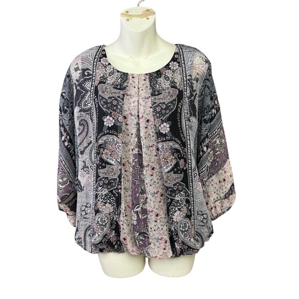 Sara Michelle Floral Paisley Blouse - Black and Pink size small fully lined